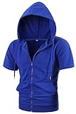 MIEDEON Mens Slim Fit Short Sleeve Lightweight Zip-up Hoodie With Kanga Pocket