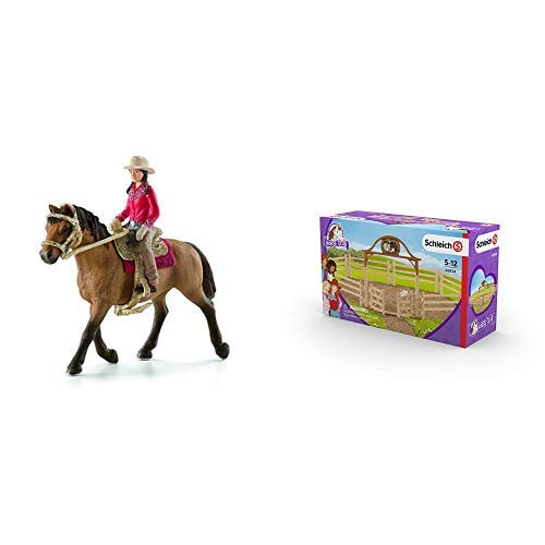 Schleich 42112 - Westernreiterin & 42434 - Pferdekoppel mit Eingangstor