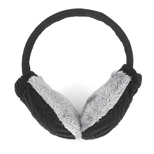 Flammi Unisex Winter Outdoor Earmuffs Knit Earmuffs Warm Faux Furry Ear Warmers (Black)