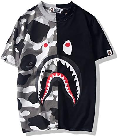 Fashion Summer Bape Pattern Print Cotton Casual T Shirt Cotton Shark Head Print Short Sleeve Shirt