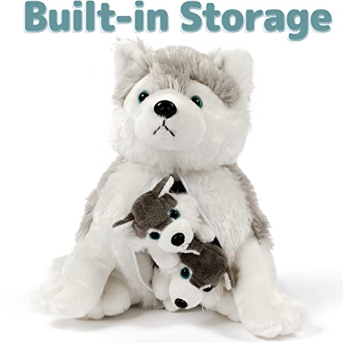 PREXTEX Plush Husky Toys Stuffed Animal w/ 2 Husky Baby Stuffed Animals