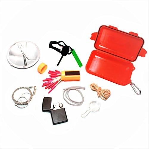 Emergency Fire Starter Kit 9 Piece Set Includes Waterproof Case, Solar Disc, Flint Fire Starter, Oil Wick Lighter, Magnifier, Stormproof Matches, Wire Saw, Twine Fuel, and Wax Fuel