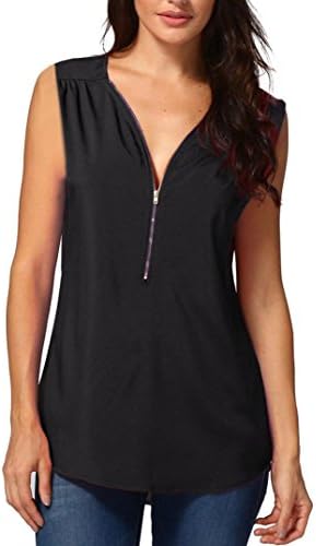 Limsea Hot Sale! Women Casual Sleeveless Tops T-Shirt Loose Zipper V-Neck Tops Blouse