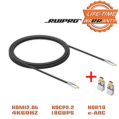 Micro Fiber HDMI Cable D-Type RUIPRO 4K60HZ HDR 33 feet HDMI2.0b Cable, Supports 18.2 Gbps, ARC, HDR10, HDCP2.2, 4:4:4, Ultra Slim and Flexible HDMI Optic Cable with Optic Technology (10M Micro)