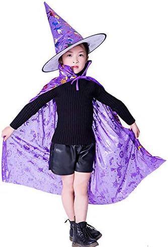 KEBY Halloween Costumes for Kids Witch Wizard Cloak with Hat Cosplay Wizard Cape and Hat Child's Costume Fancy Dress Clothing for Party