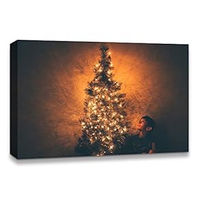 Canvas Wall Art Christmas Tree Celebration Painting Artwork for Home Prints Framed - 12x18 inches