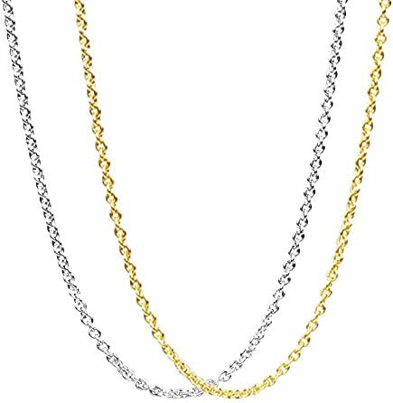 Miraclelove Brass O Shape Chain Necklace, Silver and Gold, 18" (2 Pack)