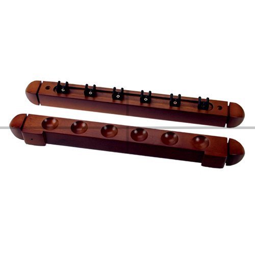 6 Cue Wooden Rack & Clips, Mahogany