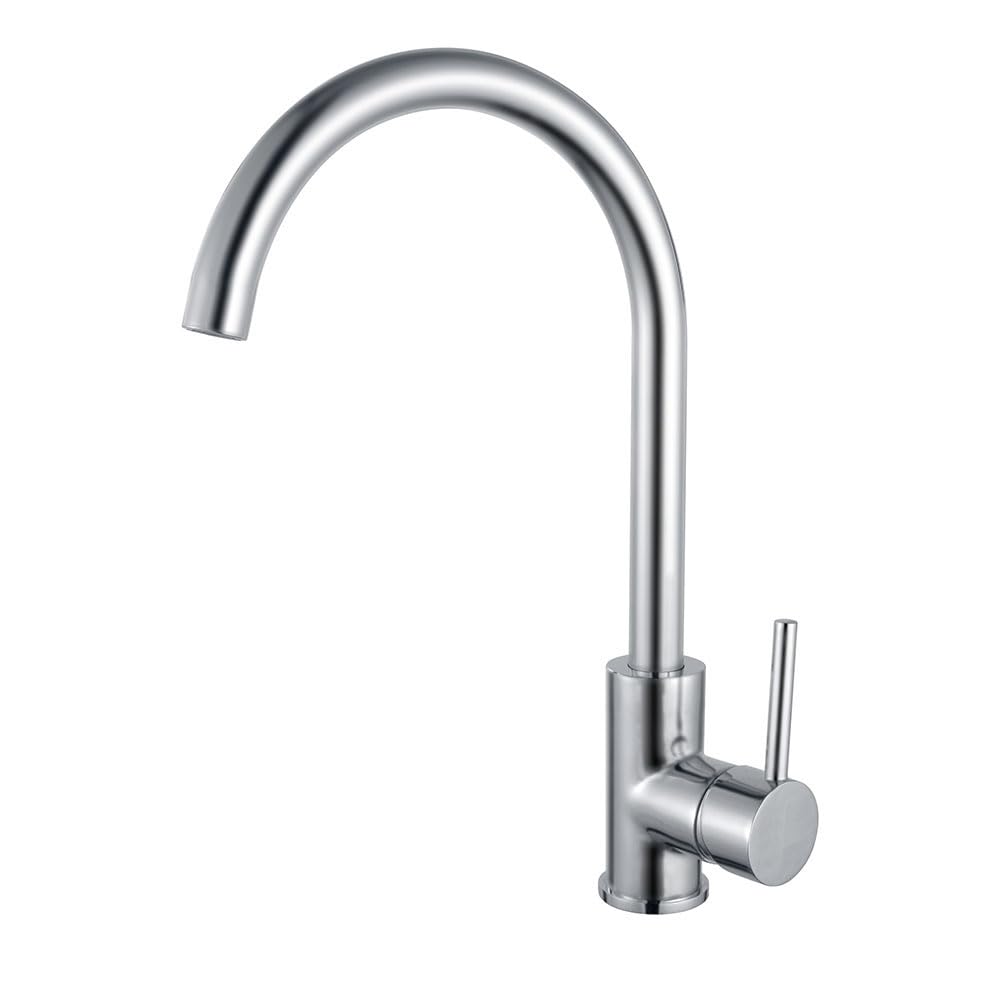 Kibath L431361 Kitchen Sink Mixer Tap VER High Spout Round Design Made of Brass with Anti-Fingerprint Brushed Steel Finish Total Height 36.5 cm. Spare Parts
