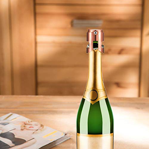 Champagne Bottle Stopper, Rose Gold Stainless Steel Champagne Sealer Plug, Super Powerful Vacuum Seal, Reusable Wine Saver for Champagne, Cava, Prosecco & Sparkling Wine (1 Pack)