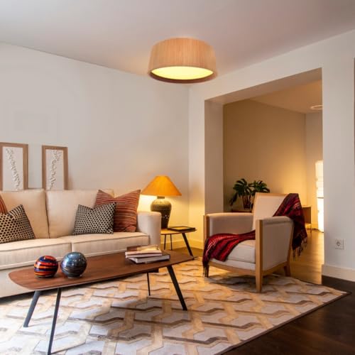 Luminária de Teto Plafon Redondo de Madeira 6 Tamanhos de 25 a 90 cm e 3 Cores - Imbuia, Freijó e Mel Design Moderno e Sofisticado (Freijó, 25 cm)