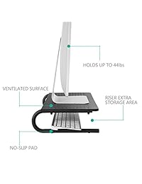 WALI   Soporte de escritorio con ventilación de metal y almacenamiento debajo para ordenador, portátil, LED, LCD, pantalla plana OLED, iMac e impresora (STT001 2), 2 paquetes, color negro