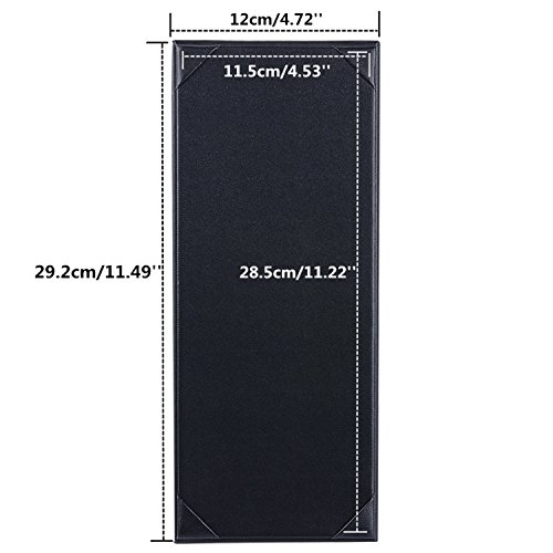 3PCS Menu Holder Menu Covers Synthetic Leather Single Panel with Angled Corners Black - 11.4" x 5.1" (L x W) - Thumbnail 2