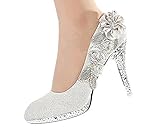 Getmorebeauty Women's Silver Lace Flower Pearls Closed Toes Wedding Shoes 8 B(M) US