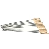 HAKSEN 12 PCS Barbecue Skewers with Wood Handle Marshmallow Roasting Sticks Meat Hot Dog Fork Best for BBQ Camping Cookware Campfire Grill Cooking, Stainless Steel