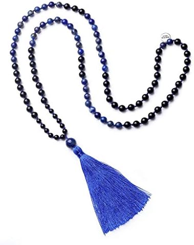 OKIKO Gemstone 108 Mala Beads Necklace Chakra Boho Statement Long Chain Tassel Meditation Yoga Jewerly Handmade