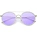 zeroUV - Modern Metal Crossbar Slim Temple Colored Flat Lens Round Aviator Sunglasses 54mm (Silver / Purple)