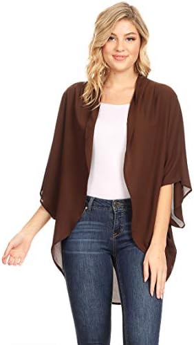 HEO CLOTHINGWomen's Solid Floral Print Casual Comfy Kimono Sleeve Open Front Cardigan Capes Plussize