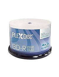 PlexDisc 633   214 25 GB 6 x white Inkjet Printable sola capa Recordable Discos BD-R Blu-Ray, 50-disc Spindle