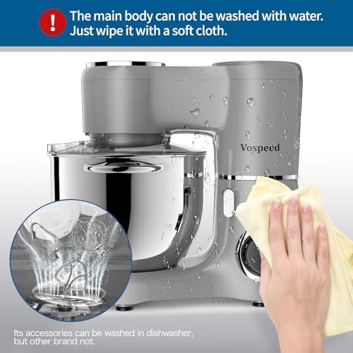 Vospeed Stand Mixer 8L Cake Mixer Electric Kitchen Food Mixer with Stainless Steel Bowl, Beater, Dough Hook, Whisk for Baking, Dishwasher Safe (Grey)