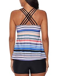 Eternatastic traje de baño de dos piezas con tiras impresas y parte superior de tankini con corbata lateral