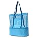 MEJOY Handheld Lunch Bag Insulated Cooler Picnic Bag Mesh Beach Tote Bag Food Drink Storage blue