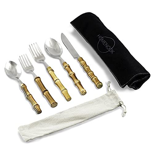 Homenook-Bamboo-Silverware-Set-Natural-Bamboo-Flatware-Bamboo-Cutlery-and-Utensils-Handcrafted-5-Piece-Utensil-Setting