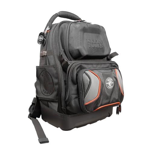 Klein Tools 55485 Tool Bag, Durable Electrician Backpack with 48 Pockets for Hand Tools, Waterproof Bottom, Removable Tool Carrier