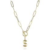 Jukoclut Paperclip Chain Toggle Clasp Initial Pendant Letter Necklaces for Women Gold Plated