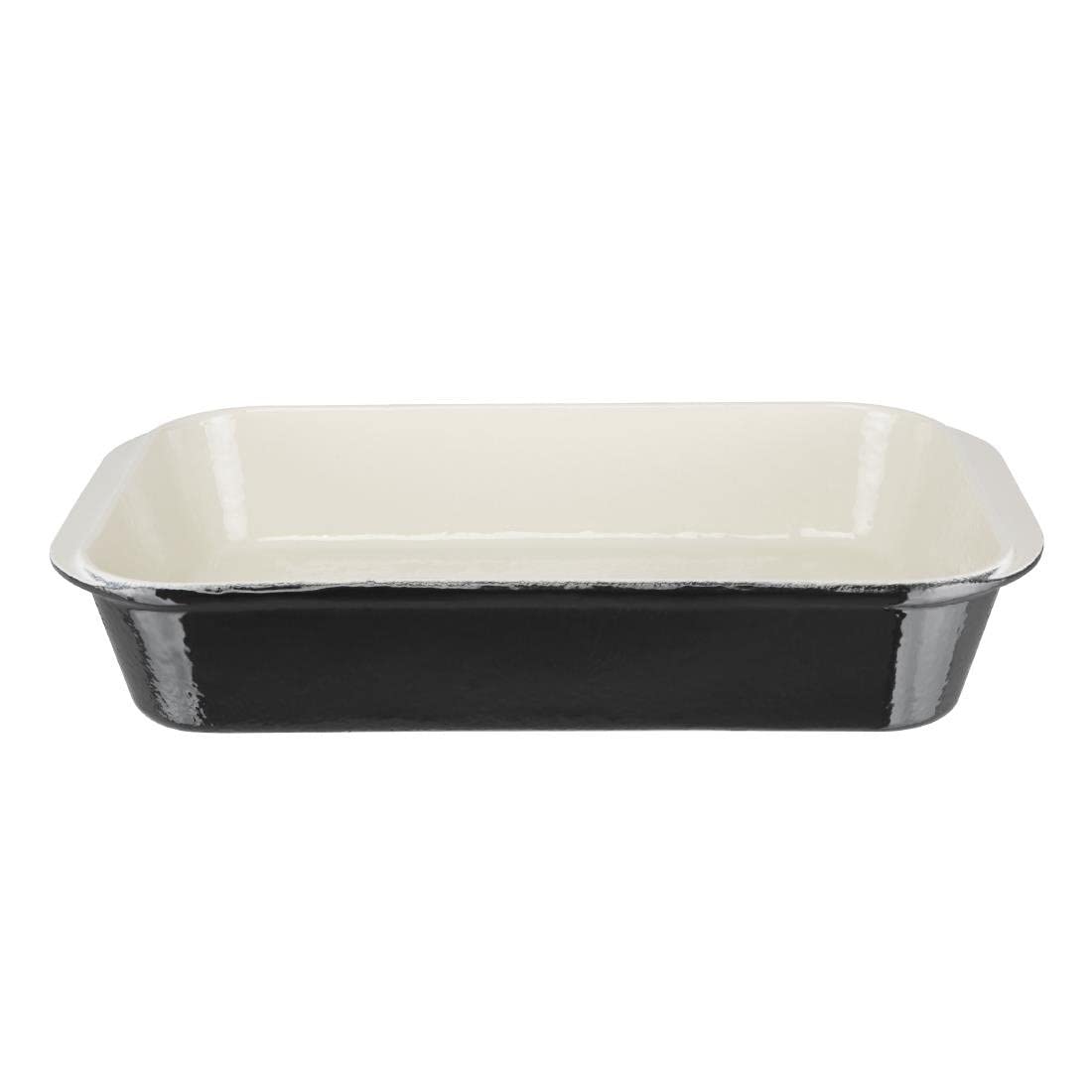 Vogue Large Cast Iron Roasting Dish 5 Litre, Black & Cream, Rectangular Enamelled Cast Iron, Size: 70(H) x 405(W) x 250(D)mm, Induction & All Hob Compatible, U572