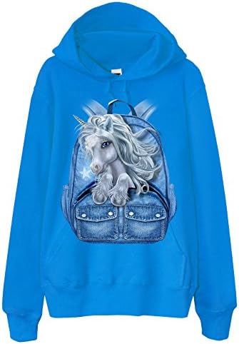 French Terry Hoodie - Jeans Backpack with Unicorn Ocean Blue XX-Large