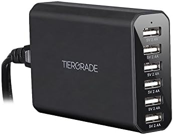 Desktop Charger, USB Chargers, Tiergrade Portable 6 Port USB Wall Charger 60W 12A Charging Station Full-Speed 2.4A Output Desktop Chargers for iPhone, iPad, iPod, Samsung, Galaxy, Nexus, HTC, Sony