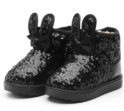 DADAWEN Boy's Girl's Warm Winter Sequin Waterpoof Outdoor Snow Boots