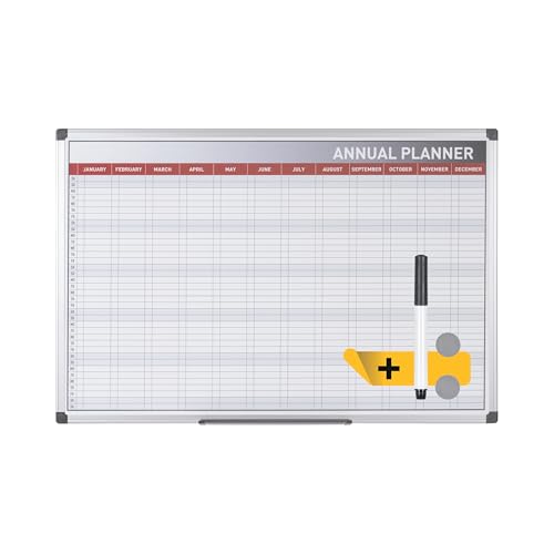 Bi-Office Jahresplaner mit 52 Wochen, Magnetisch, Aluminium Rahmen, 90x60cm