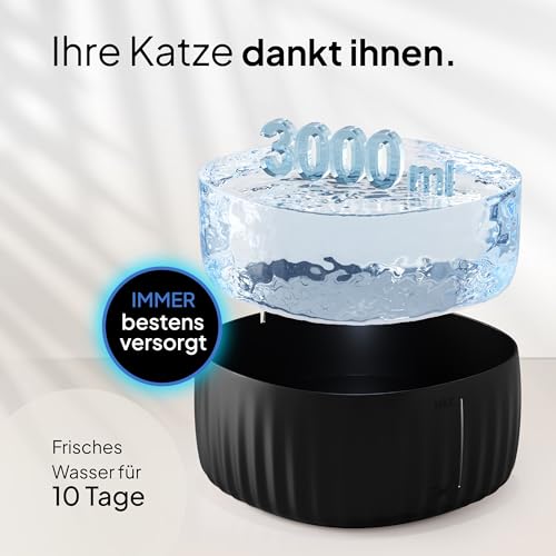 PrettyPaw Cat Fountain - Super Quiet, BPA-Free 3L Drinking Fountain for Cats with LED and Activated Carbon Filter - Easy to Clean Cat Drinking Fountain - Aqua Flow (Black)