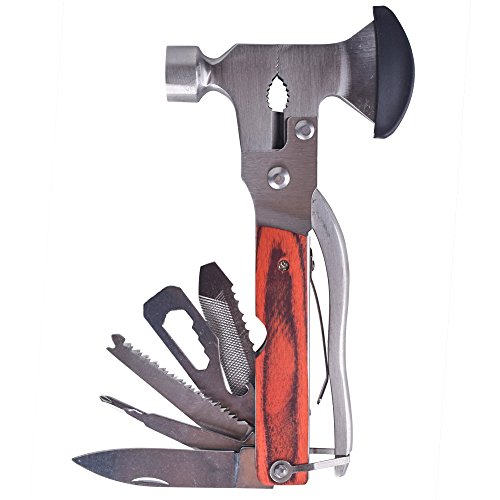 13 in 1 Ergonomic Design Metal Construction Wood Inlay Handle Multifunctional Hammer Axe Tool