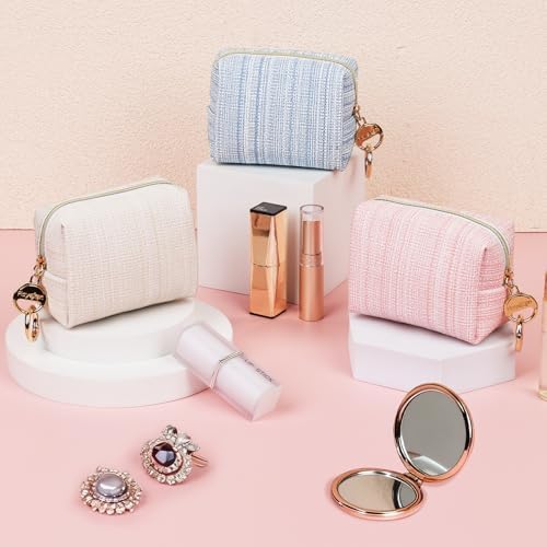10*5,5*8cm Mini Trousse de Toilette Fille Pochette Maquillage Femme Sac Rangement pour Rouge à Lèvres Vernis a Ongle en Cuir Trousse de Voyage Portable Cadeau Filles Femmes Anniverssaire Noel(Bleu)