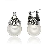 Luna Azure Vintage Style Sterling Silver Shell Pearls Marcasite Women Earrings Girls Festival Gift Present