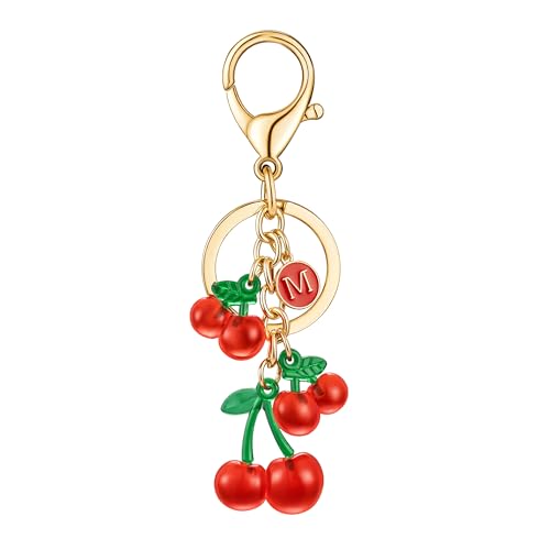 HAISWET Girls Keychain Letter M Keychain Red Cherry Purse Charm… at Amazon