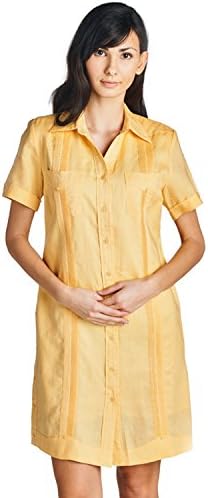 Mojito Lady 100% Linen Guayabera Dress with Short Sleeve White