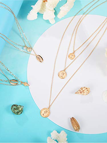image for BBTO 9 Pieces Gold Layering Chain Choker Necklace Layered Pendant Stat