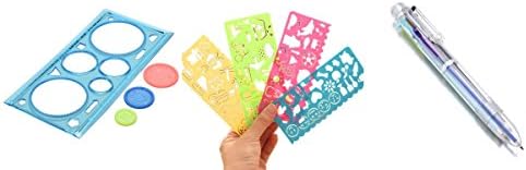 Spiral Art Design Set Bundle – 1 Spiral Art Geometric Ruler with 3 Gears -1 Multicolor Ball Pen - 4 Kids Graphics And Symbols Drawing Stencils