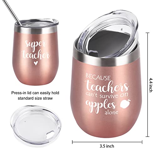 8 Pack Teacher Appreciation Tumbler Set – 12 Oz Stainless Steel Cups With Lids & Straws, Themed Designs - View #7