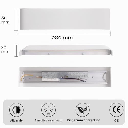FUPE Indoor Wall Light 18W, 4 Pieces LED Wall Light for Indoor, 3 Colors Up and Down Wall Light, Modern Aluminium LED Wall Lights for Living Room, Bedroom