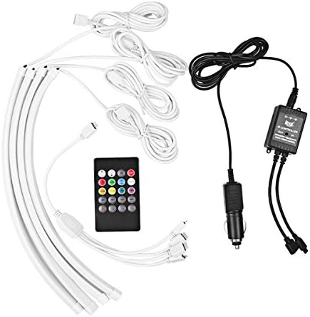 HeLe 4PCS 12 Inch Sound Actived Multi Color Changing Waterproof Car Led Neon Interior Lights Underdash Accent Lighting Kit With DC 12V Car Charger and Wireless IR Remote Control