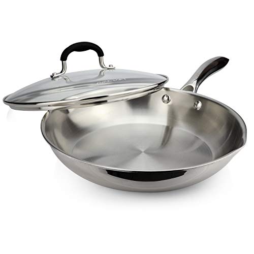 AVACRAFT 10 Inch TriPly Stainless Steel Frying Pan with Lid, Side