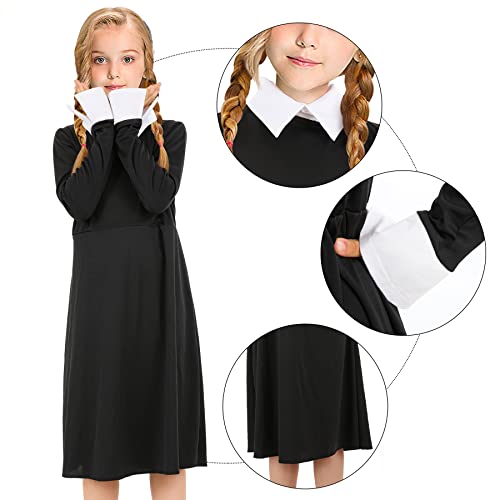Halloween Costume Addams, Girls Peter Pan Collar Long Sleeve Family Wednesday Addams Dress Cosplay Costume for Kids