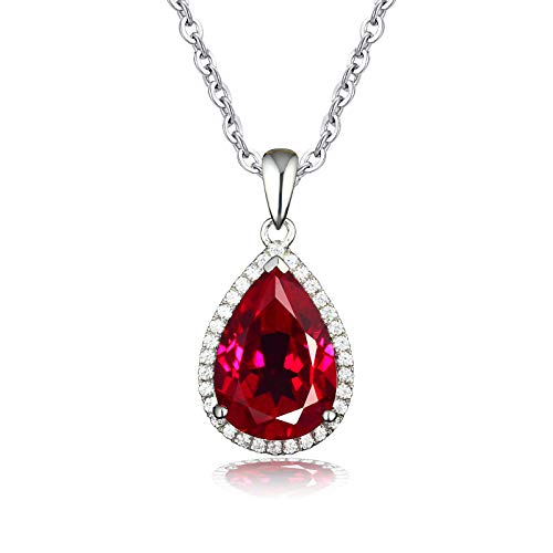 Hiqmic 925 Sterling Silver Droplet Pear shaped 5.5ct Ruby Zirconia Pendant Necklace White Gold Plated Fashion Jewellery Gift 18", WA92039 Red