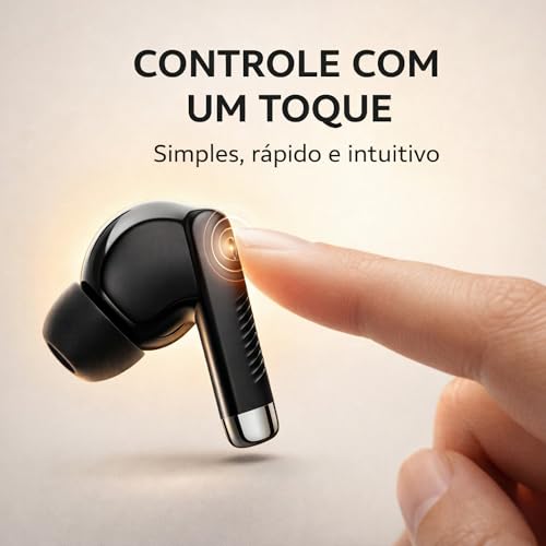 Fone de Ouvido Bluetooth 5.4 TWS Preto Sem Fio com Microfone, Controle Touch, Estojo Carregador USB-C, Até 16h com Estojo, Encaixe Intra-Auricular com Redução de Ruído, Android e iPhone