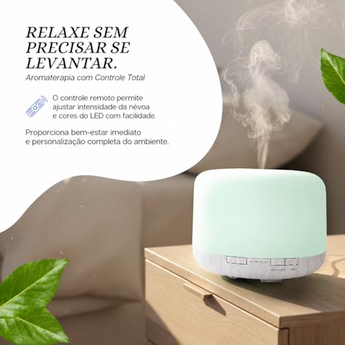 Difusor De Aromas, Umidificador De Ar Ultra-Sônico 500Ml, Difusor De Óleo Essencial, Abajur Led, Lâmpada Colorida Com Controle Remoto Branco Premium